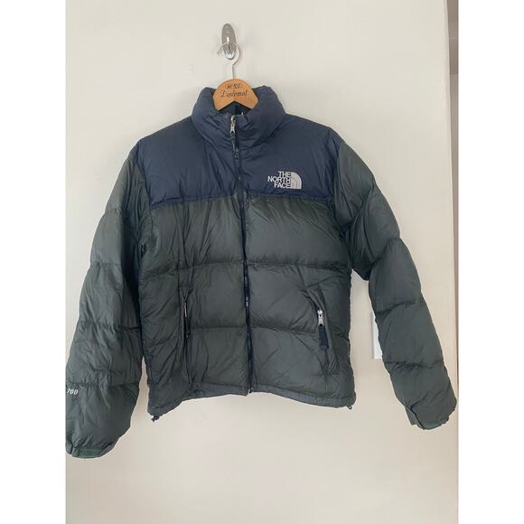 The North Face TNF 700 Series Nuptse Black Green Down Puffer Jacket Mens M